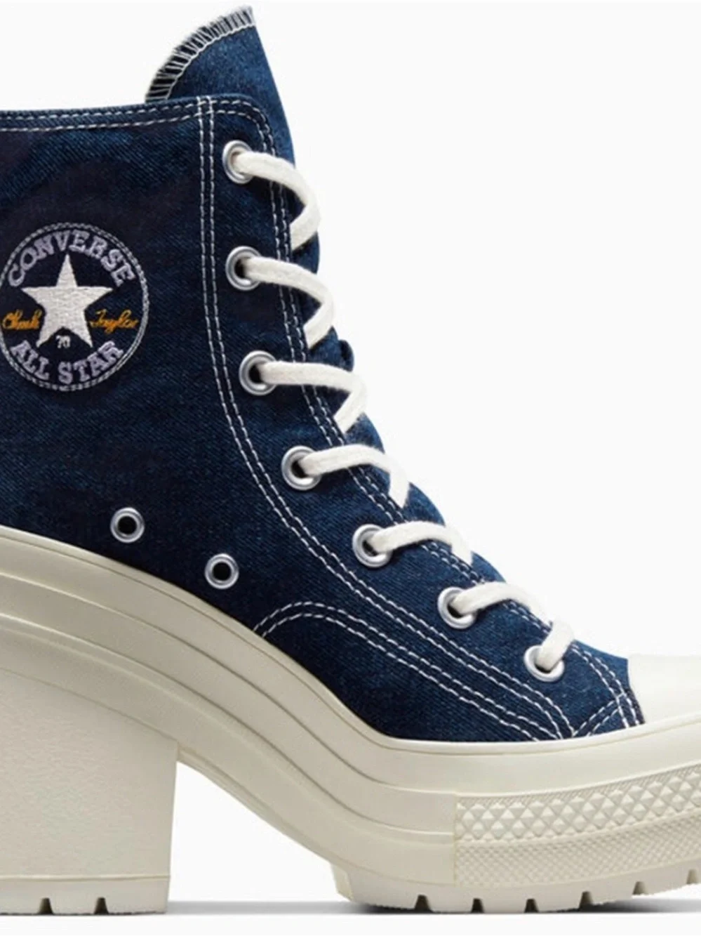 Converse Chuck 70 De Luxe Heel Denim Hi Platform, A06830C Multi Sizes Navy/Egret - Picture 1 of 2